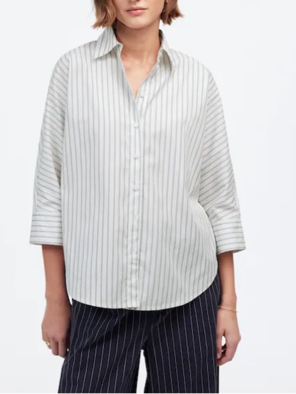 Madewell || poplin oversized button up shirt in white stripe